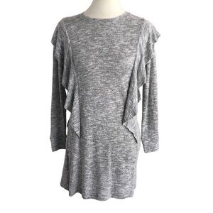 Long gray sweater with ruffle detail